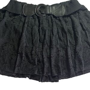 Vtg Deb Mini Skirt Womens 3XL Black Lace Belted Elastic Waist 80s Style Retro